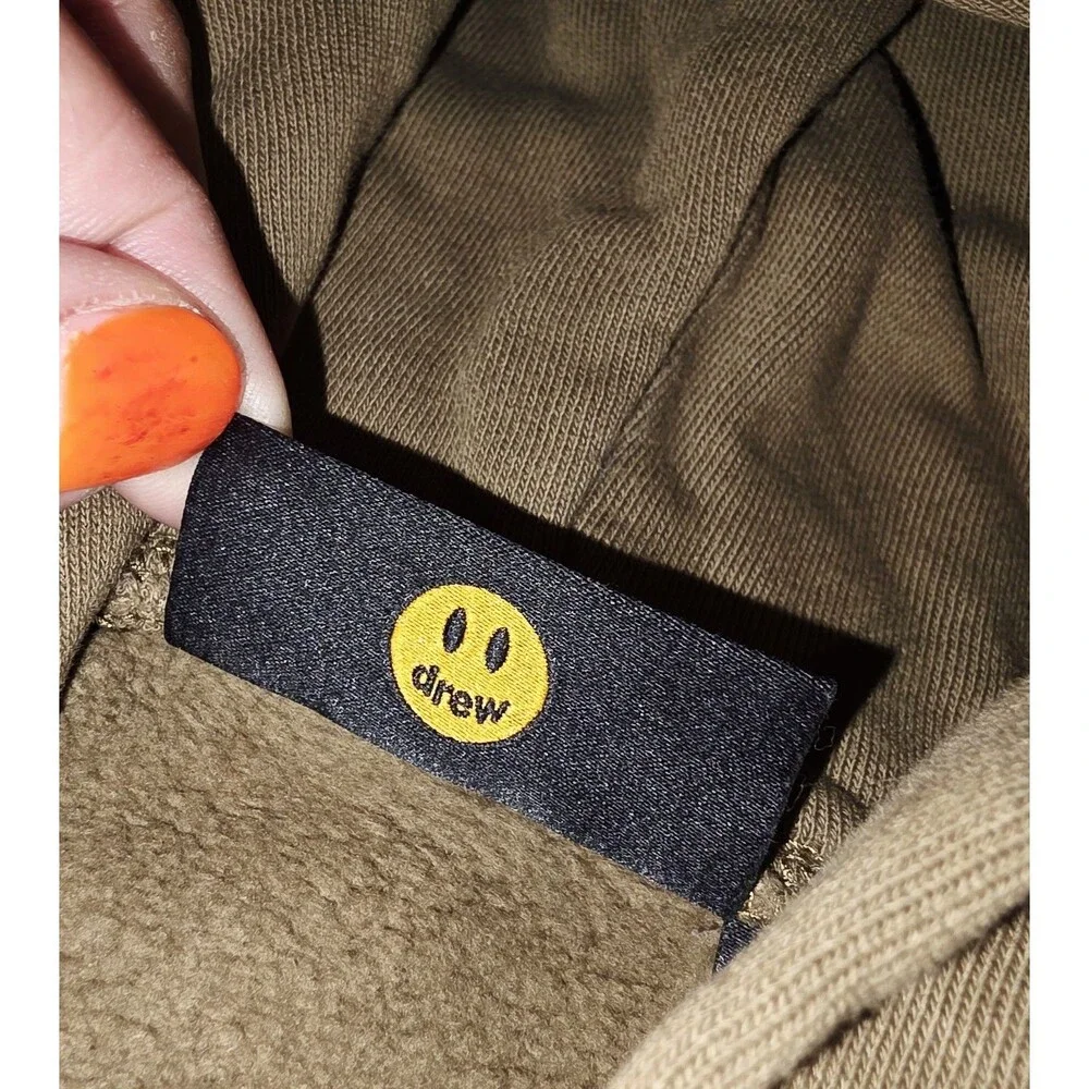 drew house Olive Green Hoodie with Yellow Smiley Logo